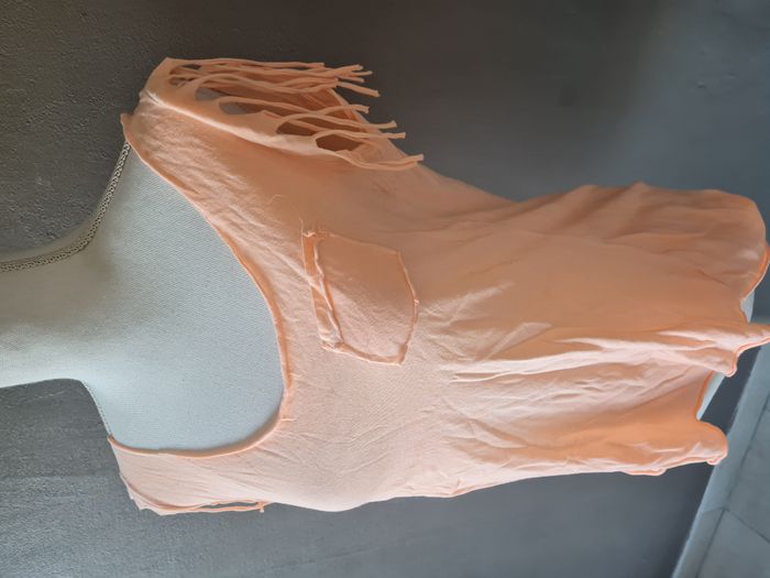 T-shirt corail asymétriques franges - photo numéro 2