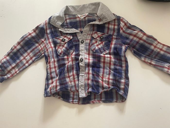 Chemise garçon bleu et rouge  kid kanai 3 ans