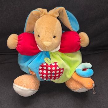 Doudou peluche Lapin patapouf bleu ,vert , rouge - Pommes / escargot- Kaloo