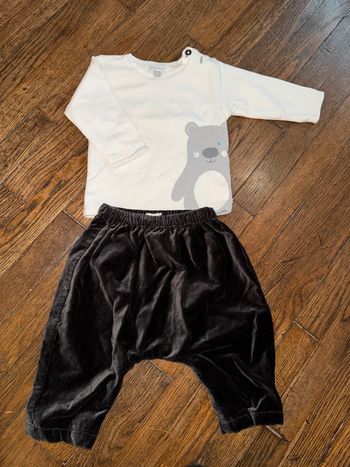 T-shirt épais absorba et pantalon velours Bout’chou  6 mois
