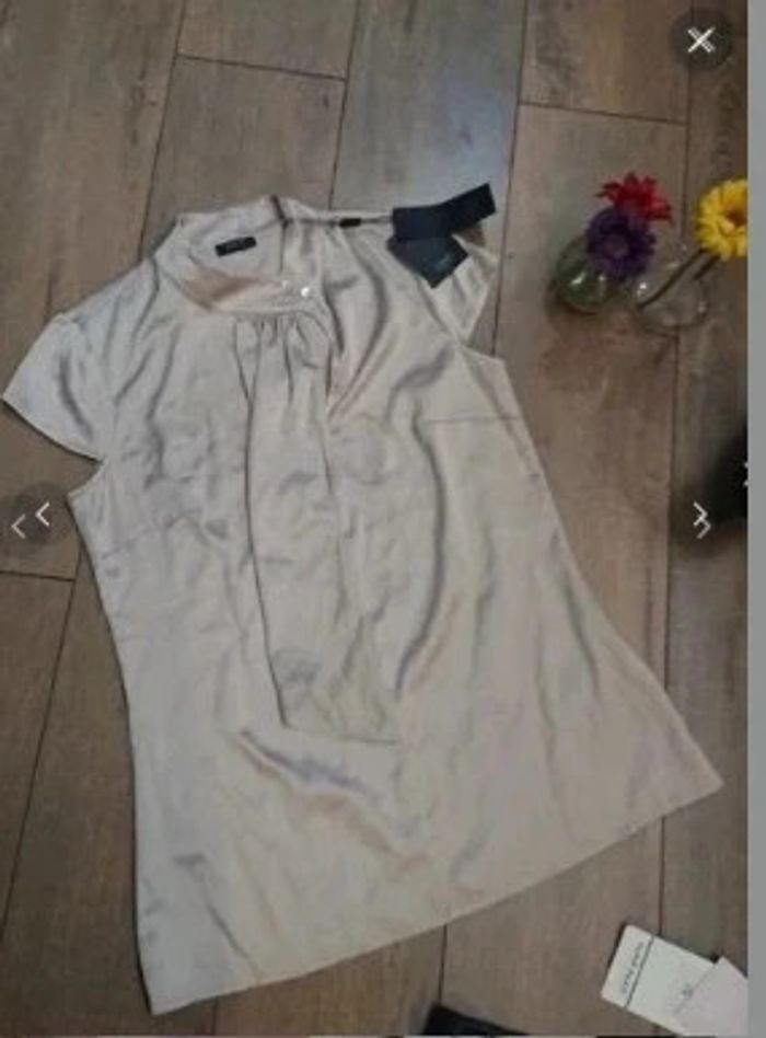 Top satiné esprit Blouse manches courtes beige neuf t 36