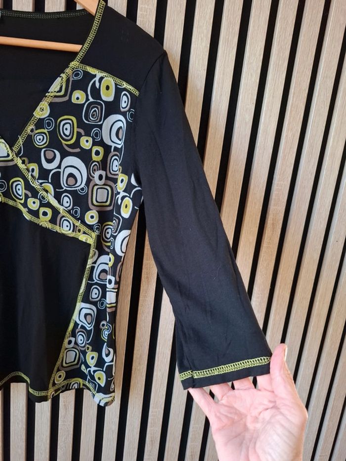 Blouse fluide noire imprimée motifs T40 - photo numéro 4