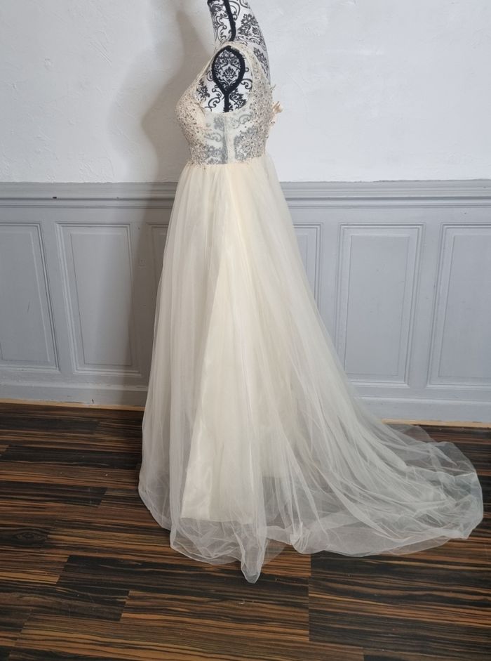 robe cérémonie longue buste dentelle et bas en tulle beige taille 40 - photo numéro 3