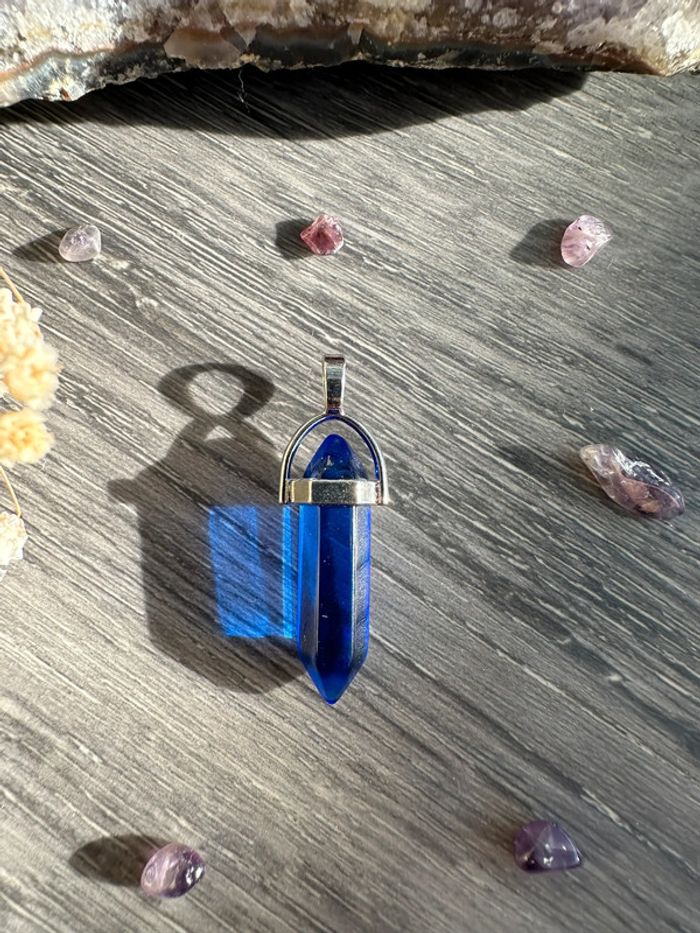 Pendentif pendule en cristal bleu - pierre naturelle - photo numéro 2