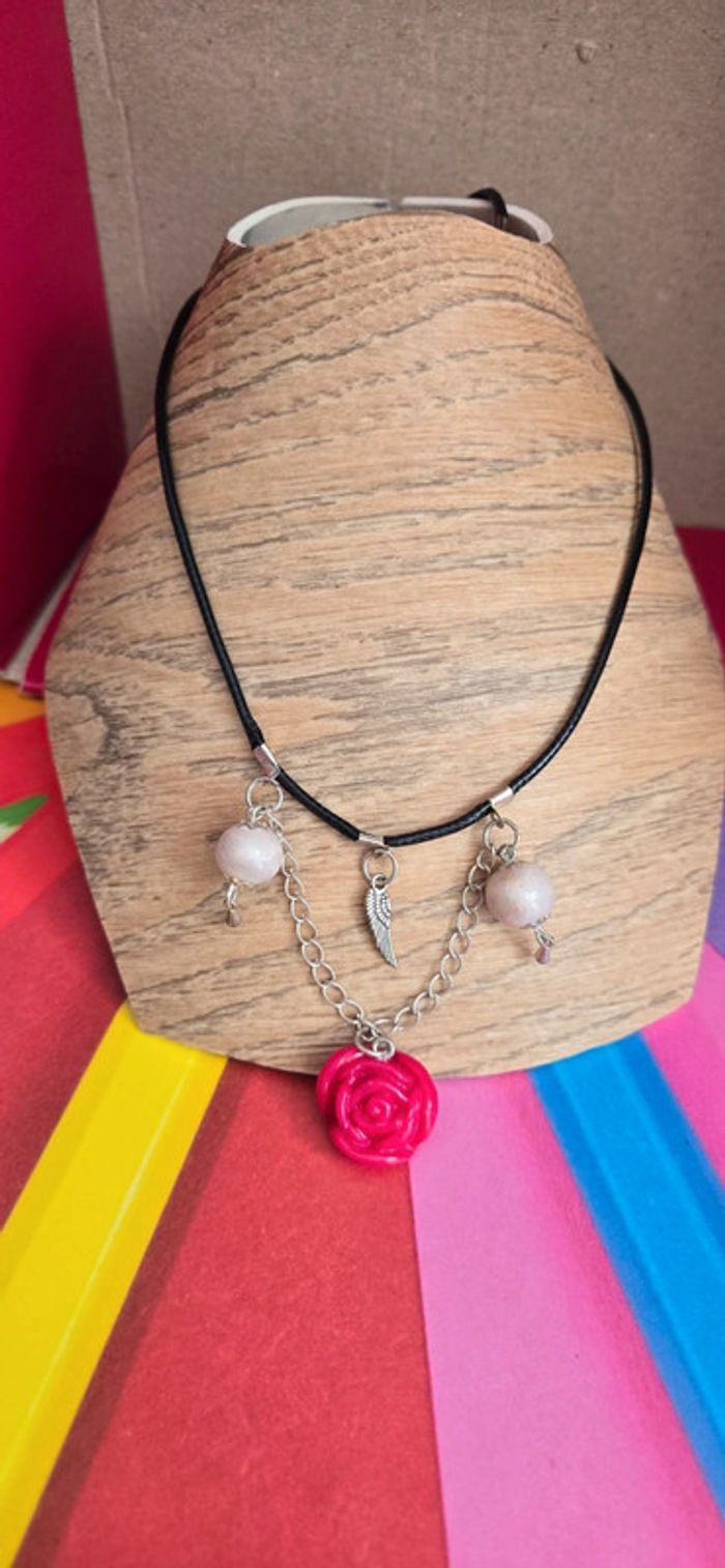 Collier fleur et perles Fimo neuf