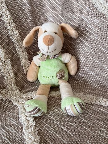 Peluche 26cm doudou et compagnie chien vert et marron beige très bon état