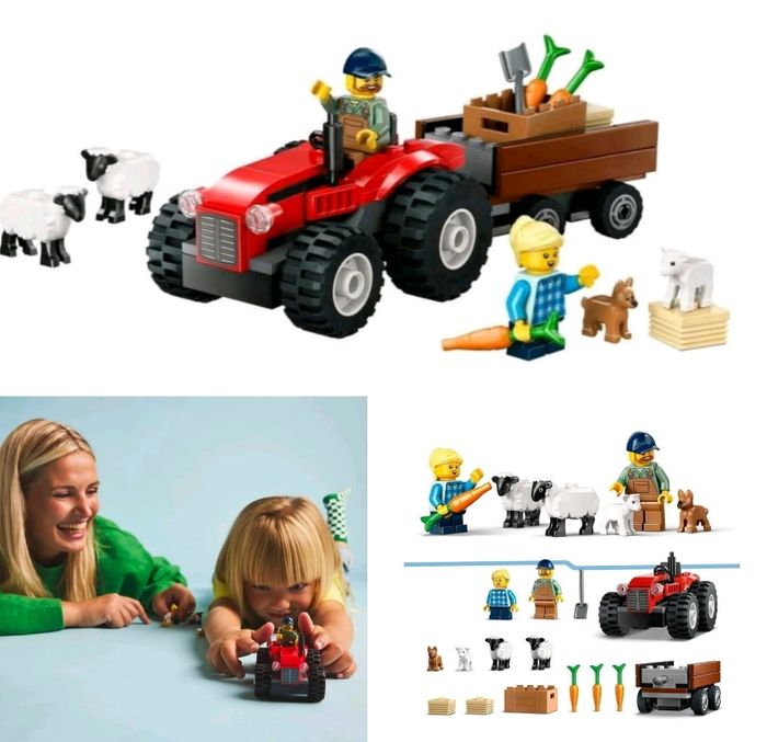 Lego city le tracteur agricole rouge avec remorque et moutons - photo numéro 2