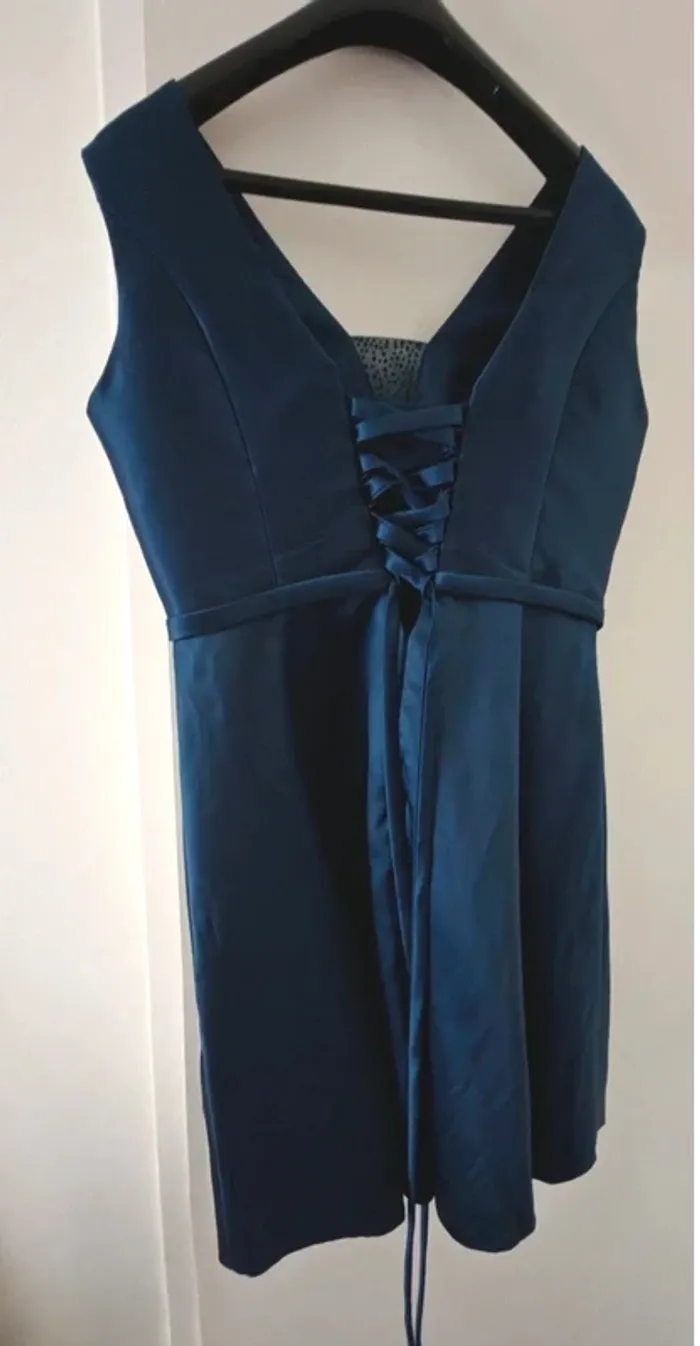 Robe courte bleu marine satinée avec dos lacé Juju & Christine T38/42 Femme - photo numéro 4