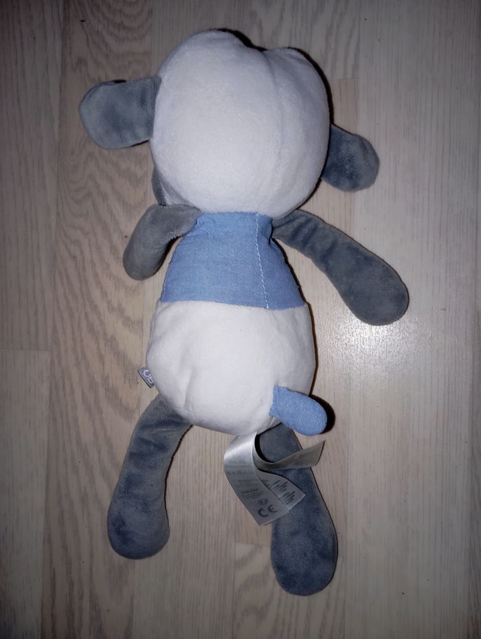 Doudou mouton ou agneau blanc et bleu jeans denim Obaibi - photo numéro 3