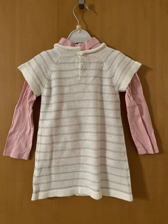 Robe / tunique blanche rayée et sous pull rose taille 2 ans - photo numéro 6