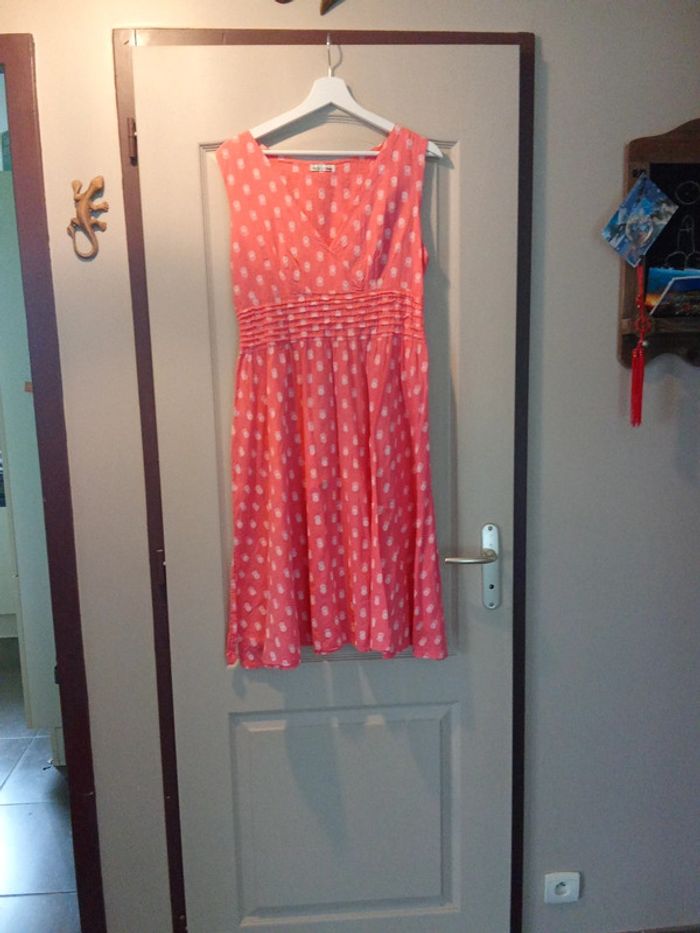 Robe style vintage corail à double pois blanc taille 42 44