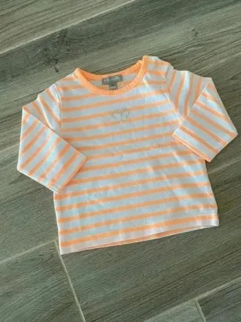 🎀Tee shirt fille Neuf grain de blé orange fluo rayé blanc 3 mois