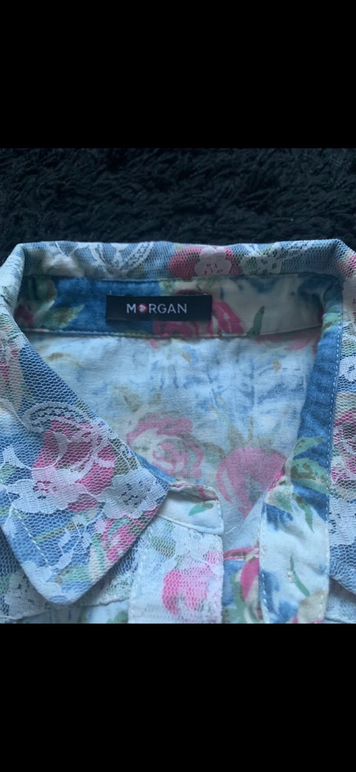 Chemise femme marque Morgan manche courte avec boutonnière et dentelle - photo numéro 4