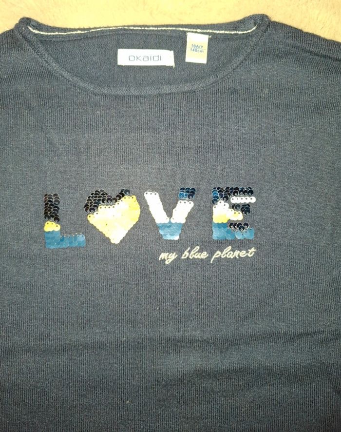 Pull bleu marine okaidi 10 ans love - photo numéro 3