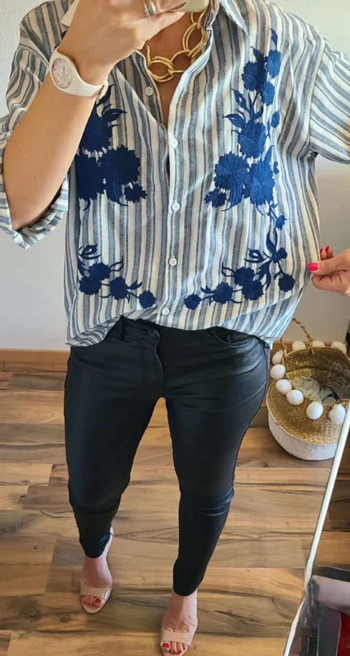 Chemise rayée brodée, Taille 36 au 40, Neuve avec étiquette - photo numéro 16