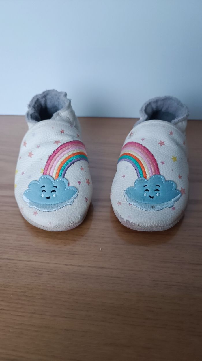 Lot 2 chaussons cuir Rose et Chocolat 6-12mois - photo numéro 2