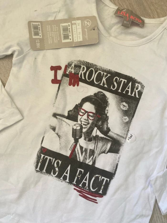 Tee shirt T-shirt Lisa rose taille 3 ans Neuf - photo numéro 2