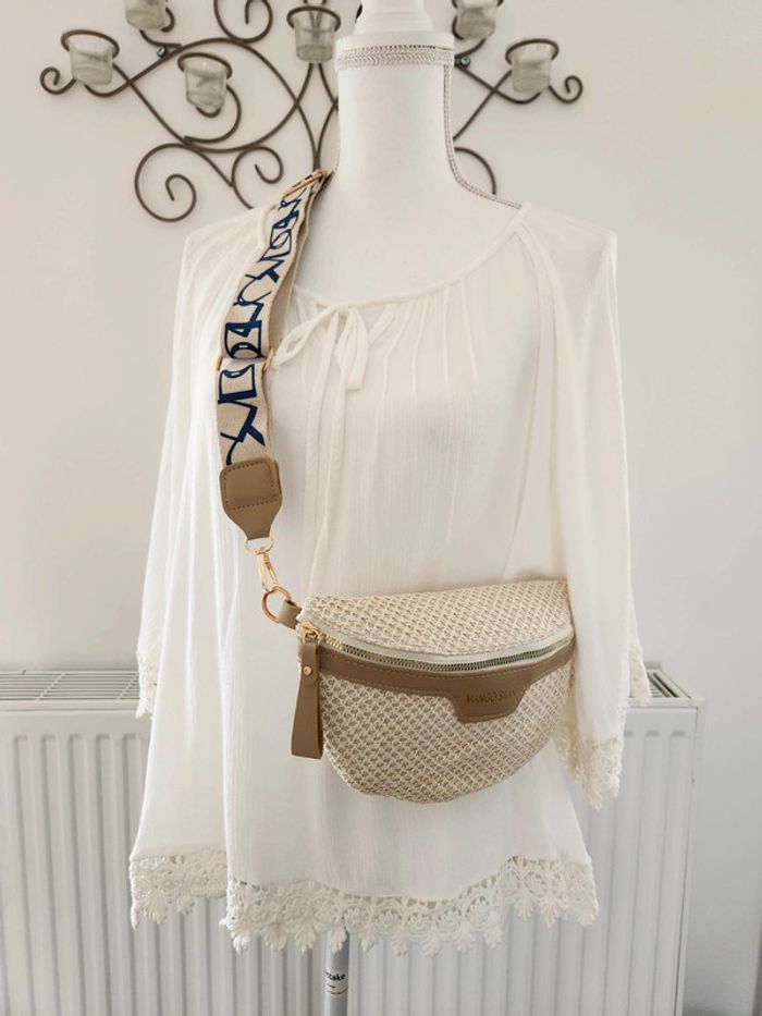 Sac banane tressé paille beige - photo numéro 2