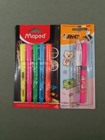 Lot surligneurs maped et bic 4 couleurs