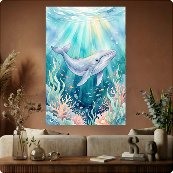 Affiche murale "Baleine Océan Aquarelle" poster marin enfant déco mer A3 Sans cadre