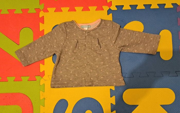 Ensemble veste pantalon gris fleurs, obaïbi, taille 12 mois (74 cm) - photo numéro 2