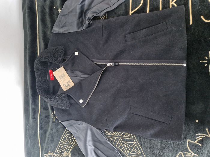 Veste mi tissu mi simili cuir noir neuf - photo numéro 3