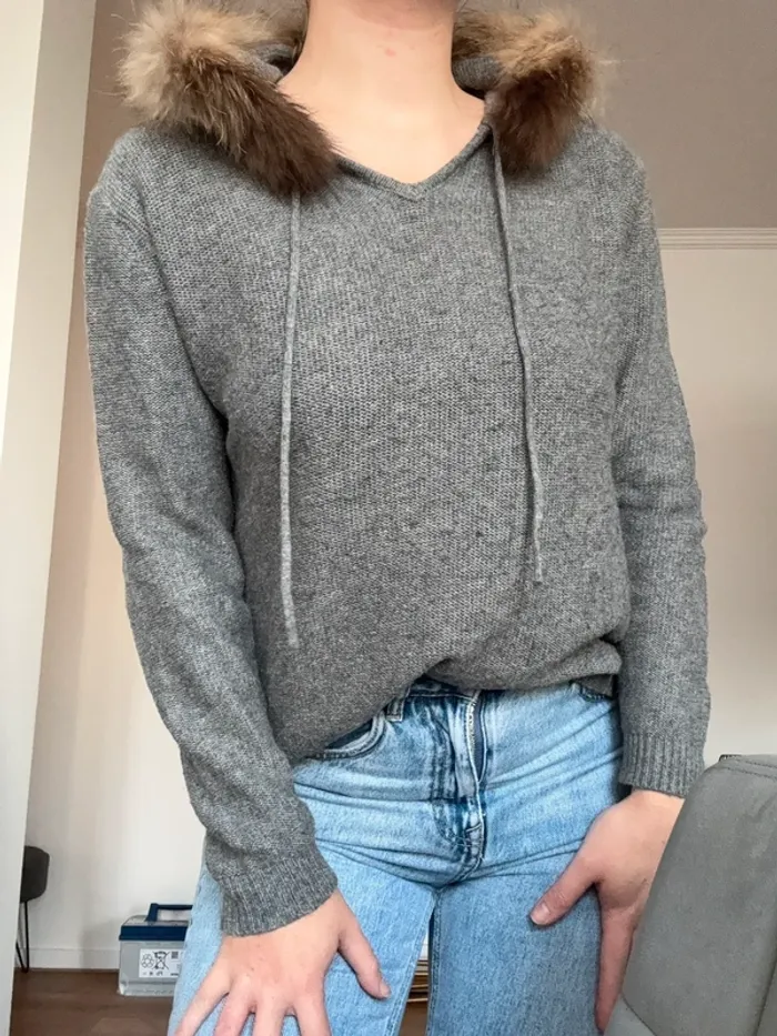 Pull gris à capuche