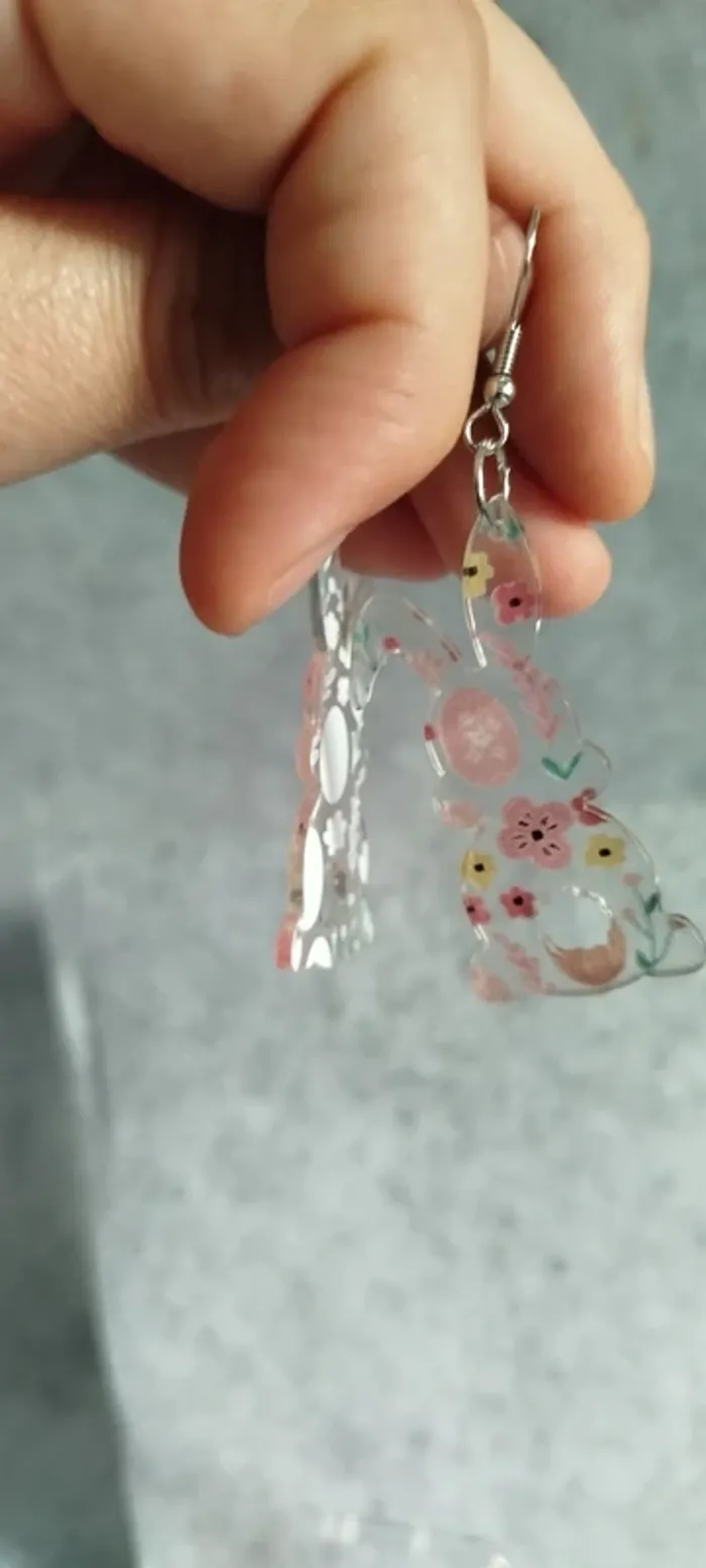 🍄 Boucles d’oreilles ▪ lapin en acrylique transparent décoration Pâques - photo numéro 3