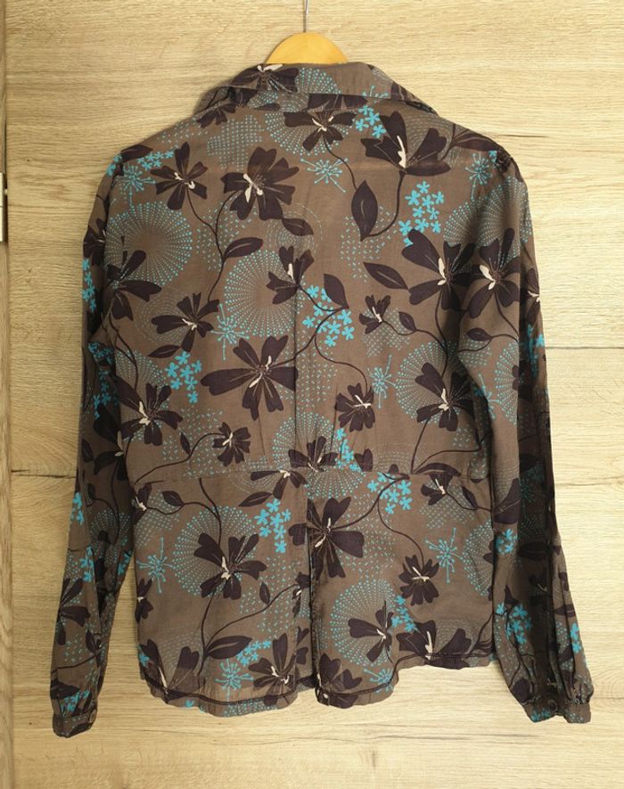 Chemise manches longues brune turquoise fleurie - photo numéro 3