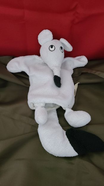 Doudou marionnette souris blanche noir ELB