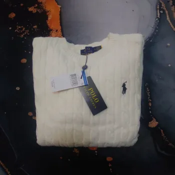 Col rond torsadé Ralph Lauren - Taille M - Couleur Blanc - NEUF