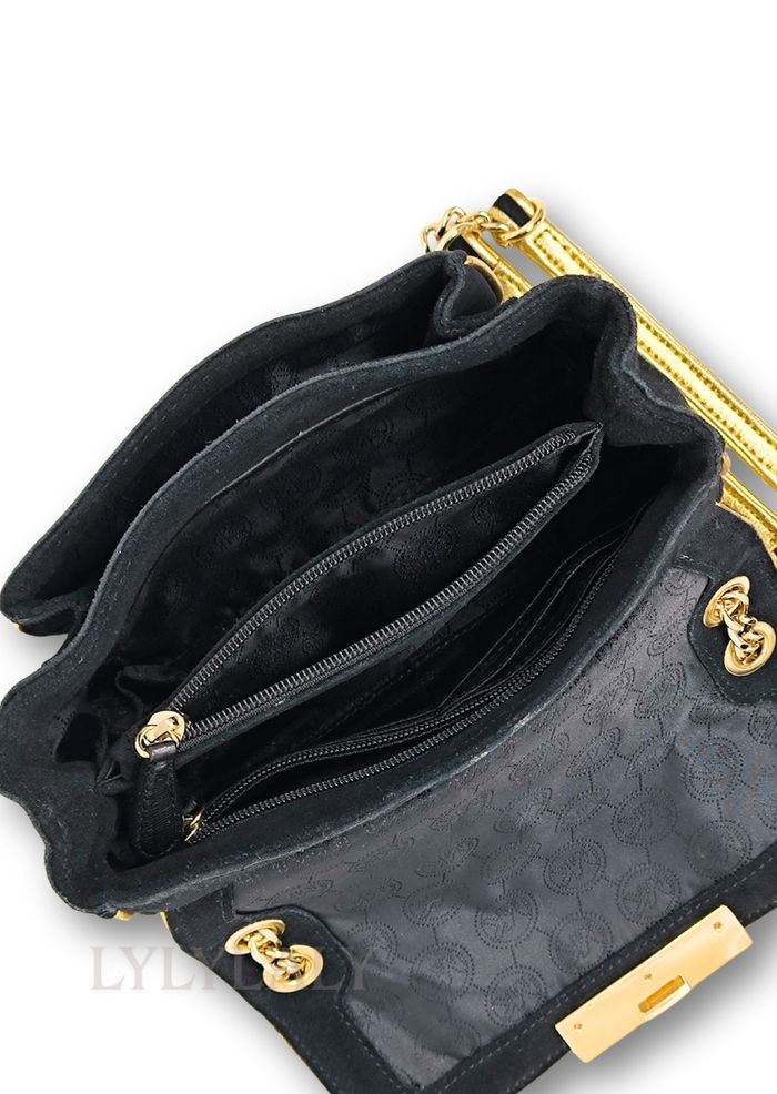 Sac Michael Kors noir et doré en suédine – Chaîne dorée – Élégant et chic - photo numéro 4