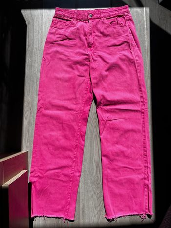 Pantalon jean wide leg / large rose