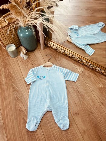 Taille 1 mois pyjama d’été garçon Petit Bateau bleu ciel et Blanc * rayures * 💙