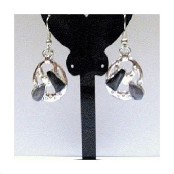 Boucles D'oreilles Vintage Clips Argenté Avec émail Noir Et Strass - Pendantes - Occasion Très Bon état