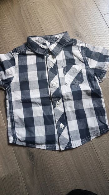 Chemisette chemise manches courtes carreaux bleu marine blanc kitchoun 3 mois