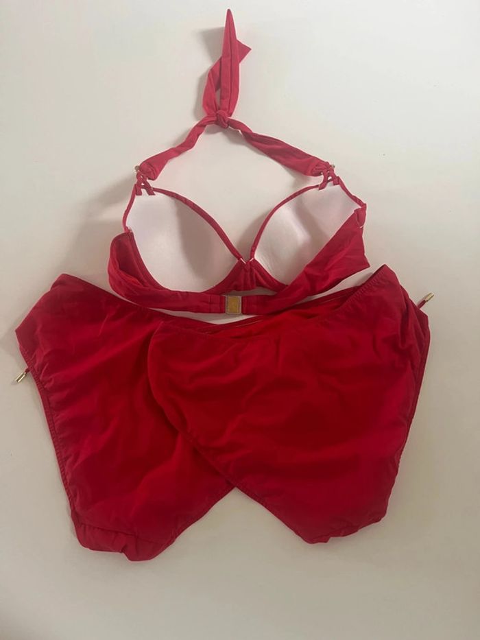 Maillot de bain deux pièces avec deux bas rouge et doré Lise Charmel Taille 42 - photo numéro 2