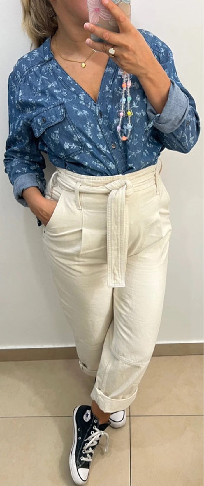 Blouse En Jean Imprimée Fleurs Taille M - photo numéro 2