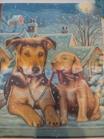 Toile canevas chiot à la neige