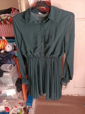 Robe chemise en popeline t.S vert sapin pas vinted go