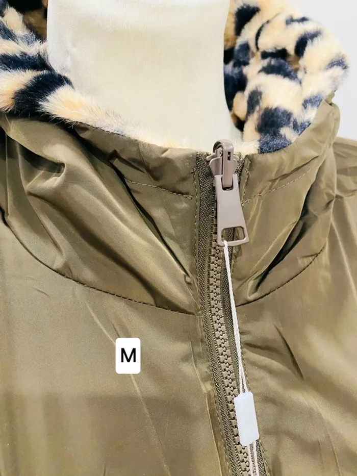 Manteau parka femme imperméable réversible fourré kaki/léopard taille M - photo numéro 6