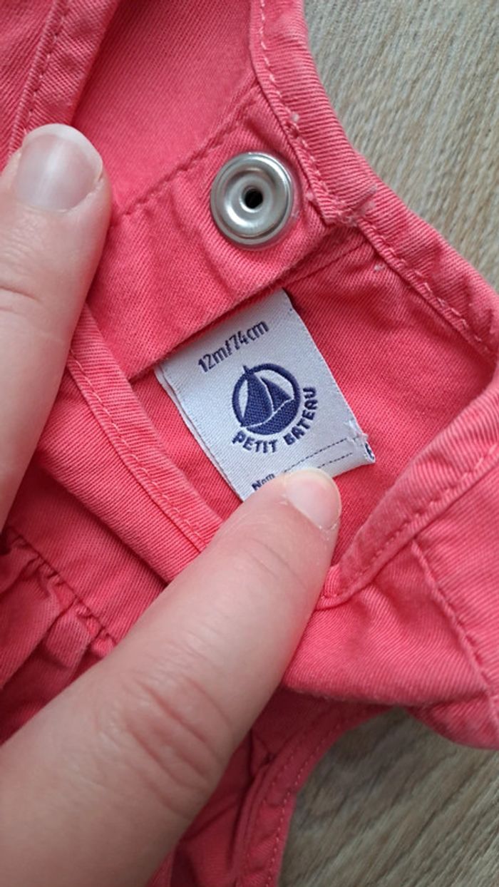 Robe Petit Bateau rose et blanche fille 12 mois - photo numéro 3