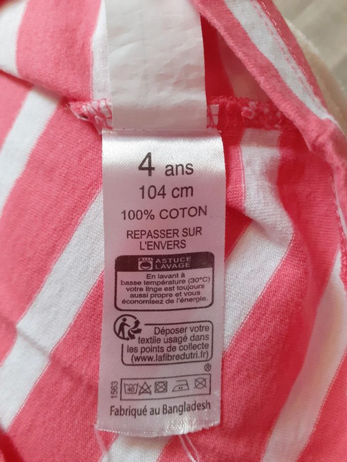 T-shirt fille long à rayures rose et blanc 4 ans - photo numéro 6