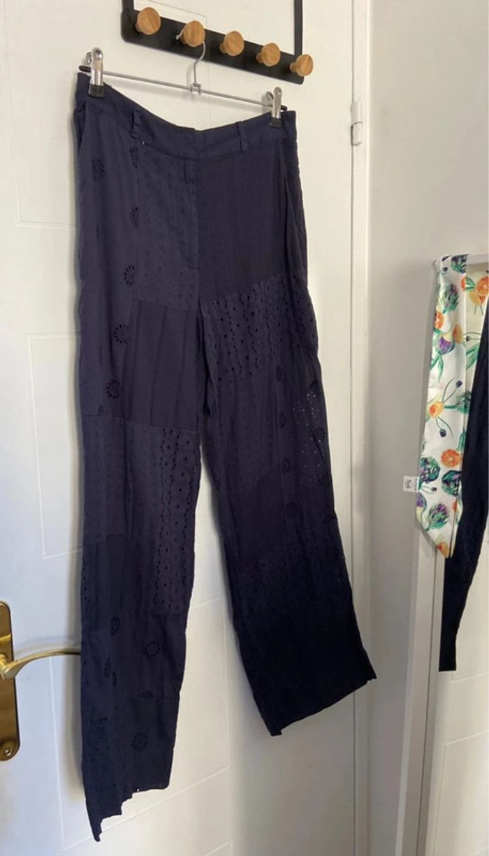 Pantalon léger bleu marine style patchwork Zara Taille S
