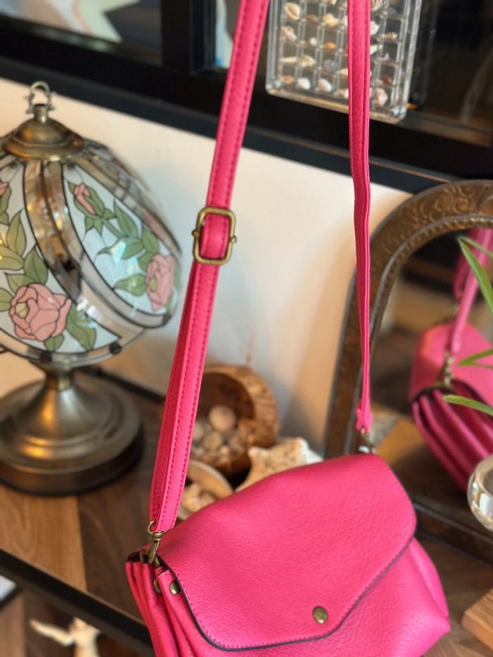 Sac en cuir rose Borse in Pelle – Bandoulière ajustable porté épaule - photo numéro 8