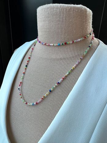 Collier double rangs ou sautoir en perles multicolores