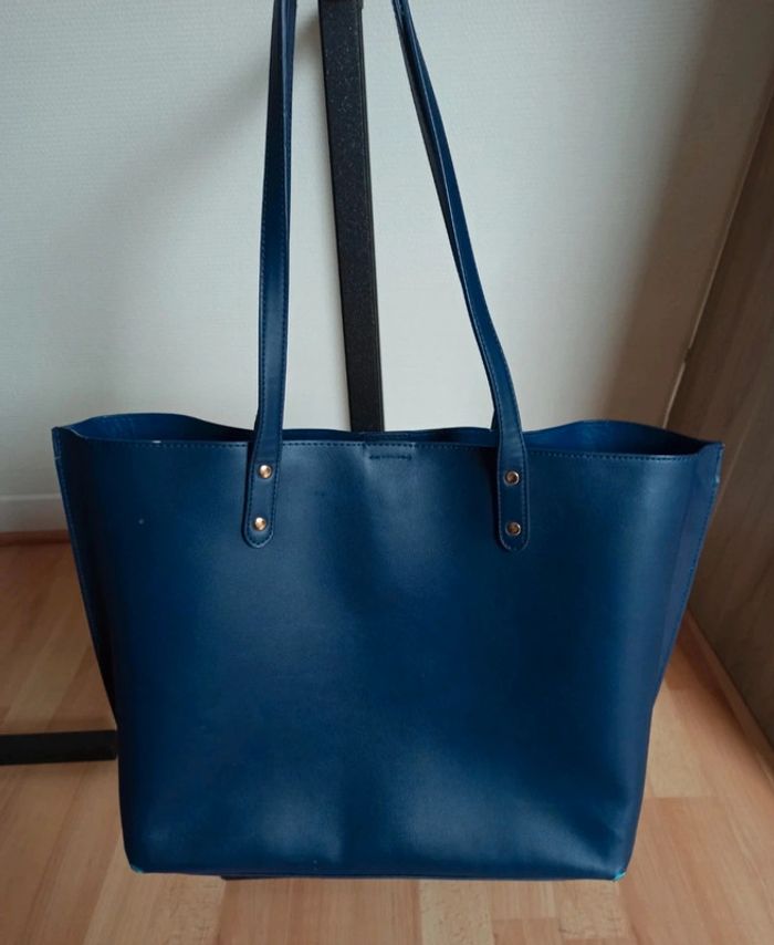 Sac de cours Galeries Lafayette poches fermeture éclair grandes anses bleu marine - photo numéro 3