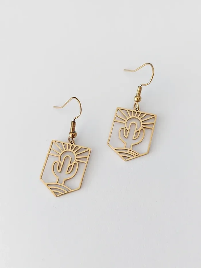 Boucles d'oreilles cactus désert  - acier inoxydable - tendance bohème 🌵 - photo numéro 5