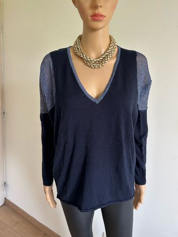 Pull bleu marine et pailleté à manches longues An’ge taille unique bon état