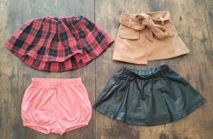 👗 Lot de 4 jupes/shorts bébé – 6/9 mois 👗
